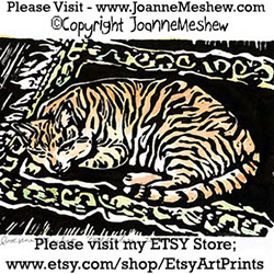 Tabby Cat on Rug Relief Art Print