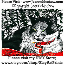 Calico Cat Relief Art Print Joanne Meshew 250