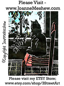 Cat In Window Relief Art Print Joanne Meshew 225