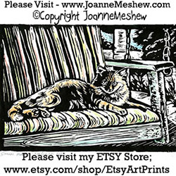 Cat On Swing Relief Art Print Joanne Meshew 250